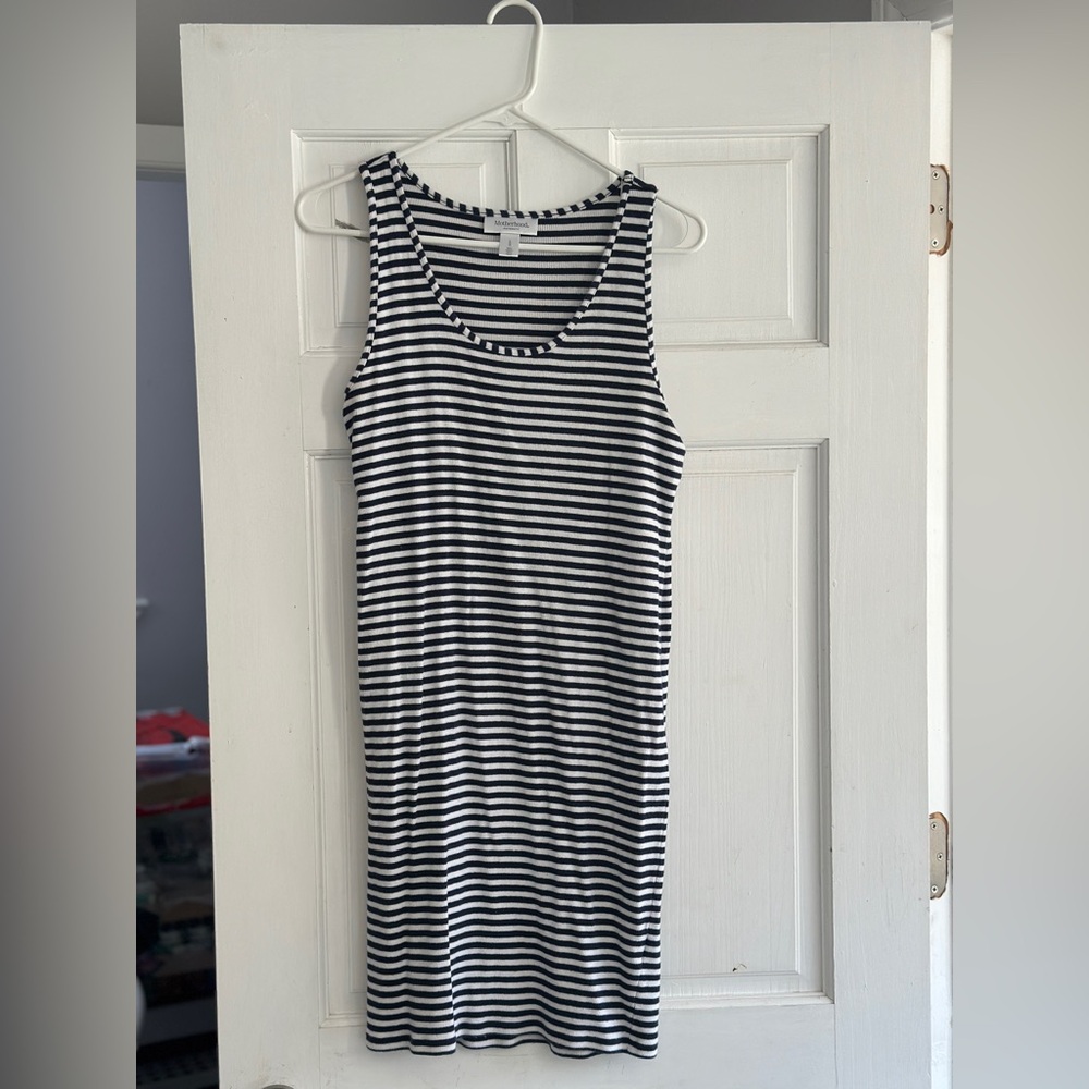 Motherhood Navy & White Striped Maternity Summer Dress-Knee-Length, Lightly Worn